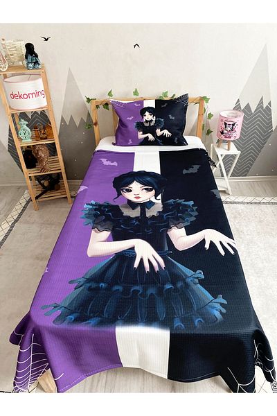 dekomingo Purple Black Wednesday Addams Baby and Kids Base Pique Set