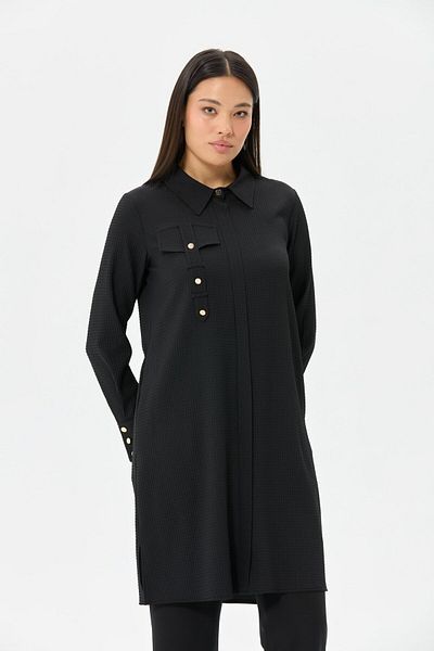 Esswaap Gold Button Detailed Textured Tunic Black