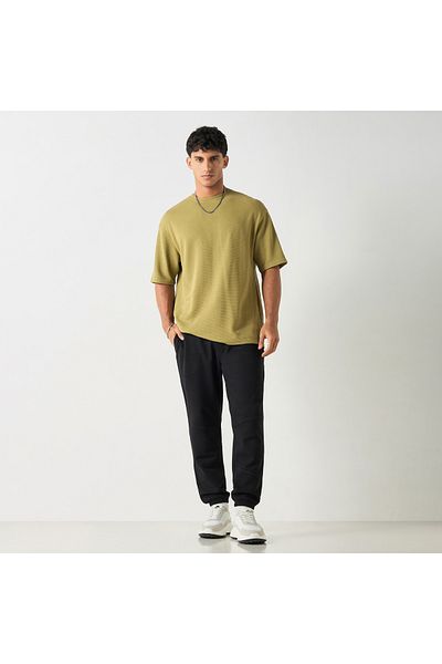 FAV Textured Crew Neck T-shirt with Short Sleeves