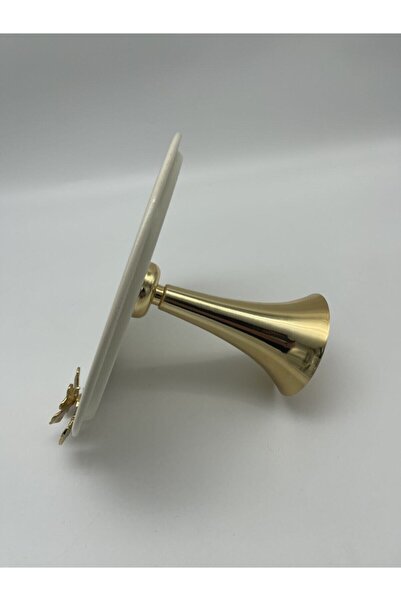 Fiyakalı Ürünler Atölyesi Footed Cream Round Metal Tea and Coffee Serving Tray, Pastry, Cake, Cookie, Dowry Presentation Tray