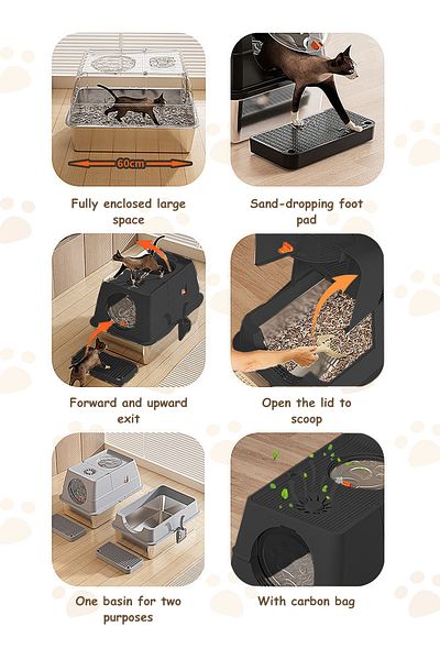 KidLe Stainless Steel Litter Box Metal Cat Litter Box with Litter Scoop Extra Large Cat Box High Sides