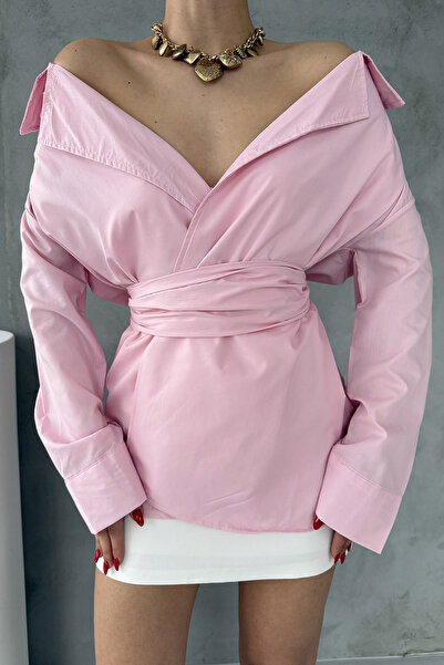 Seda Yalçın Atelier Ροζ πουκάμισο με δέσιμο μπροστά