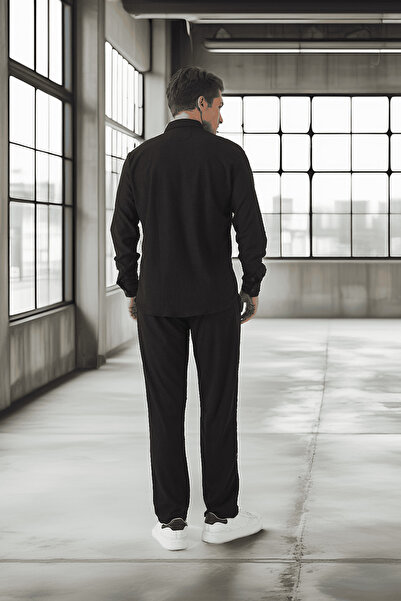 Valiberta Jakar Yıkama Efektli Lastikli Erkek Pantolon - Siyah