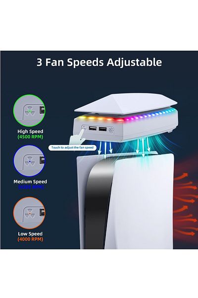 FlashHawk PS5 Top Cooling Fan with 7 Modes RGB Light, Low Noise Cooler Compatible