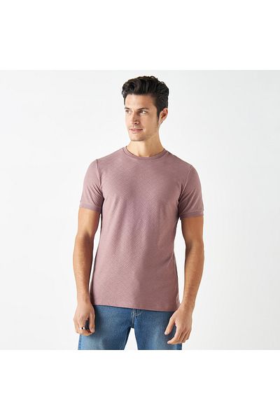 FAV Textured Jacquard T-shirt with Crew Neck and Short Sleeves
