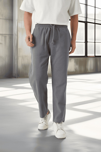 Valiberta Lightweight and Breathable Cotton Relaxed Fit Baggy Men's Pants - Smoked