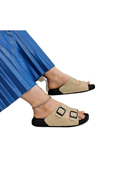 Pierre Cardin 7410 Cream Double Buckle Soft Sole Comfortable Slippers