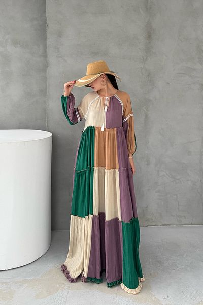 Seda Yalçın Atelier Color Blocked Garnished Seersucker Dress