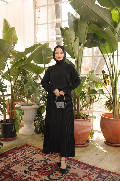 Nissra Ankanoor Black Pleated Skirt Suit Anka 255076