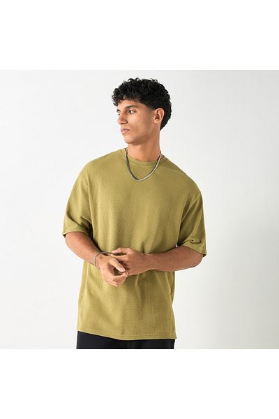 FAV Textured Crew Neck T-shirt with Short Sleeves
