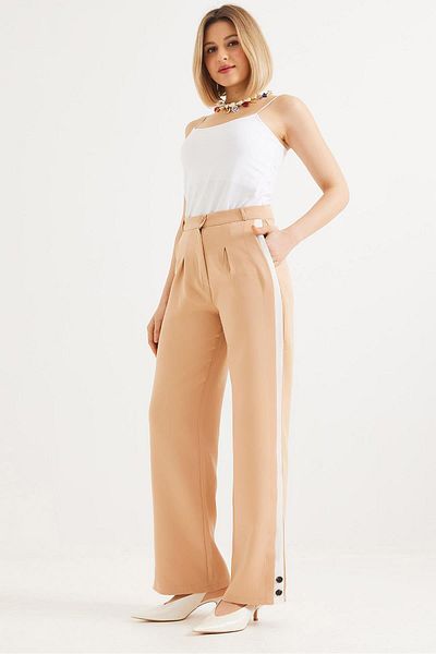 CALİENTE Wide Leg Trousers with Side Stripes Mink