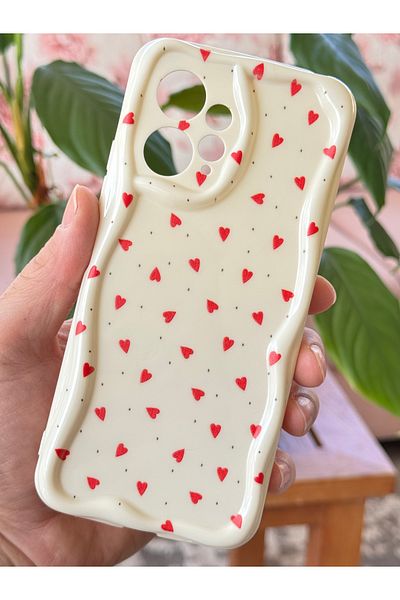 Fibaks حافظة لهاتف Xiaomi Redmi Note 12 4G مع حماية للكاميرا بحافة مموجة وغطاء سيليكون بنمط قلب أحمر