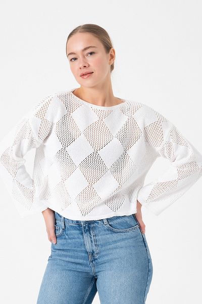 Merry Rise Openwork Seasonal White Knitwear Blouse