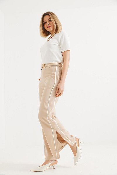 CALİENTE Stripe Trousers with Slit Detail Cream