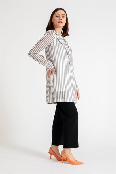 Esswaap Gofre Çizgili Kumaş Rahat Kullanımlı Kurtarıcı Ceket Gri