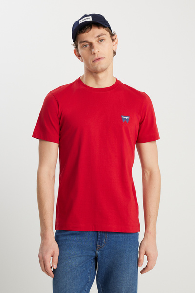 WRANGLER %100 Pamuk Regular Fit Normal Kesim Bisiklet Yaka Minimal Logo Kırmı...