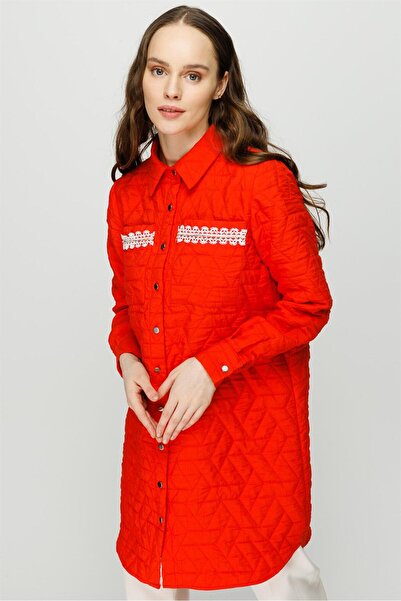 Esswaap Hafif Kumaş Çift Cepli Fisto Detaylı Giy Çık Ceket Oranj