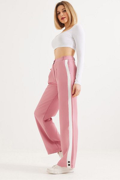 CALİENTE Wide Leg Trousers with Side Stripes Pink