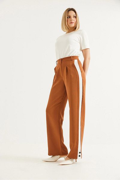 CALİENTE Wide Leg Trousers with Side Stripes, Tan