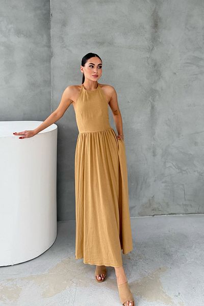Seda Yalçın Atelier Rochie lungă din in, cu spatele Camel
