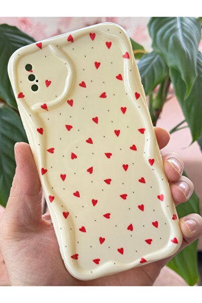 Fibaks Case for iPhone X/Xs Silicone Cover with Wave Edge Red Heart Pattern with Camera Protection