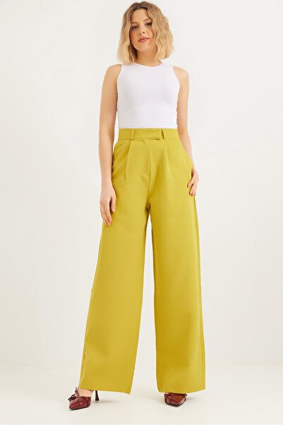 CALİENTE Kancalı Yüksek Bel Salaş Palazzo Pantolon Yağ Yeşili