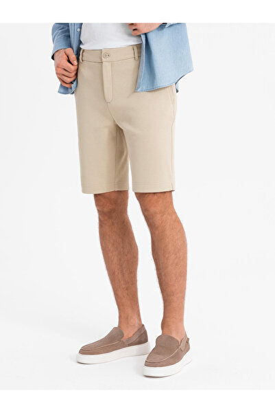 OMBRE Herren-Shorts mit Strukturstrick SLIM FIT - Sand V3 OM-SRCS-0169 L