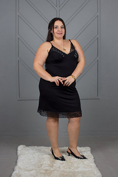 Truva XXL Polka Dot Black Nightgown with Dressing Gowns - Plus Size Women's Clothing