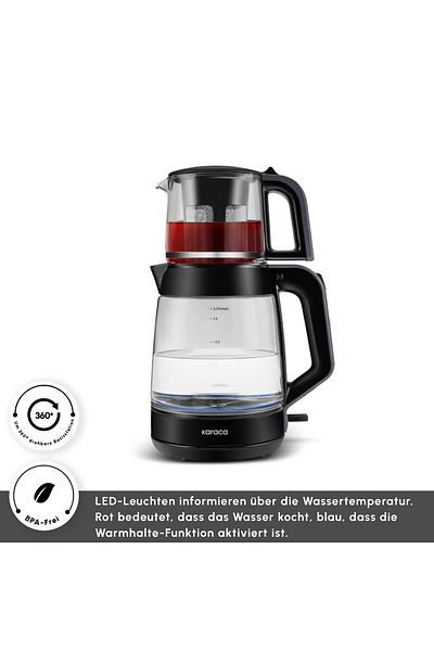 Karaca Glass Tea XL 2in1 Glas-Teezubereiter und Wasserkocher Creme