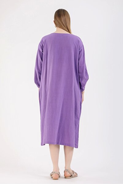 SUMEF Rochie de in cu cataramă ornamentată - violet