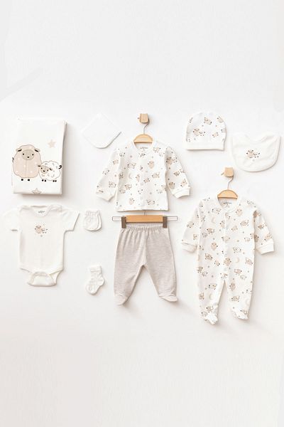 Aziz Bebe Baby Boy Lamb Patterned 10' Hospital Discharge Set 0 Months - 3 Months