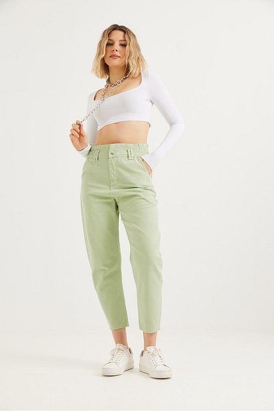 CALİENTE High Waist Loose Cut Trousers Green