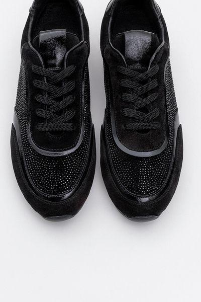 LuviShoes Γυναικεία αθλητικά παπούτσια BONIA Black Suede Black Stone Γνήσιο Δέρμα