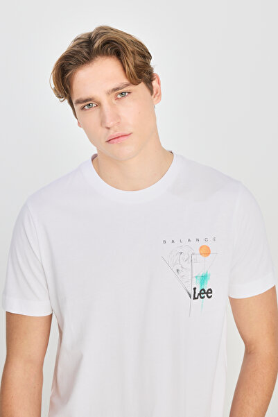 Lee Λευκό μπλουζάκι από 100% βαμβάκι με κανονική εφαρμογή και κανονική εφαρμογή με λαιμόκοψη