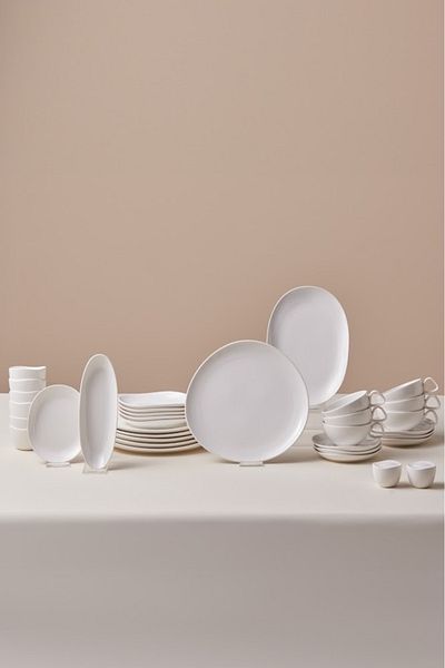 Karaca Stream Bone Middle 34 Piece Breakfast Set for 6 People White