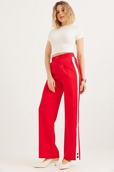 CALİENTE Wide Leg Trousers with Side Stripes Red