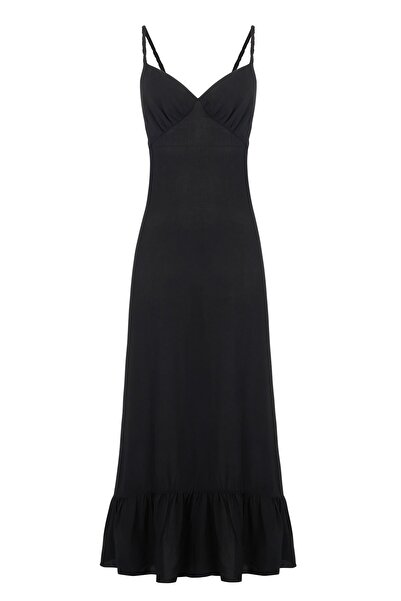 Eda Erdoğan Siyah Maxi Elbise Örgü Askılı