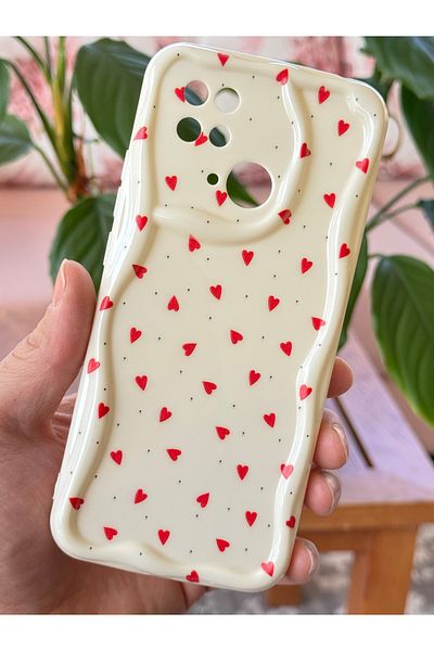 Fibaks حافظة لهاتف Xiaomi Redmi 10C/Poco C40 مع حماية للكاميرا بحافة مموجة وغطاء سيليكون بنمط قلب أحمر