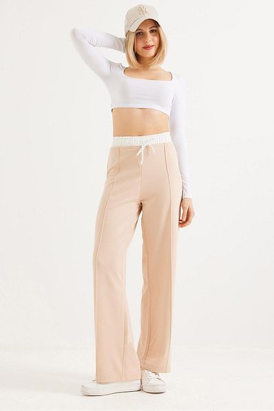 CALİENTE Thick Waist Lasitkli Wide Leg Trousers Mink