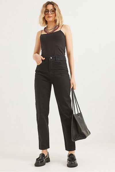 CALİENTE High Waist Loose Cut Trousers Black