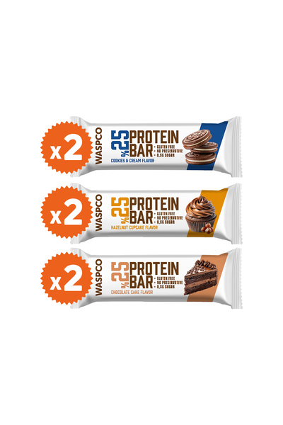 Waspco Bitter Çikolata Kaplı Protein Bar Karma Kutu 36g x 6 Adet (3 Çeşit)