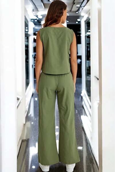 Barbora Yazlık Kolsuz Alt Üst Keten Takım