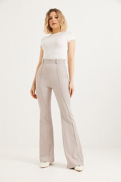 CALİENTE High Waist Checked Flared Trousers Gray