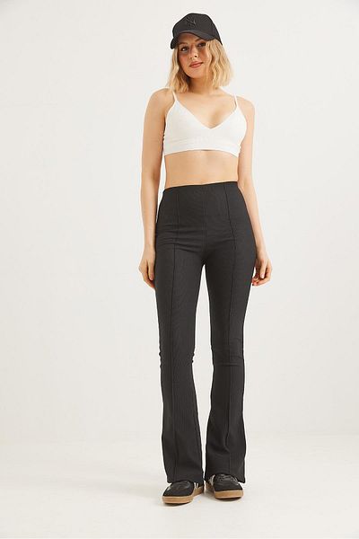 CALİENTE High Waist Checked Corduroy Trousers Black