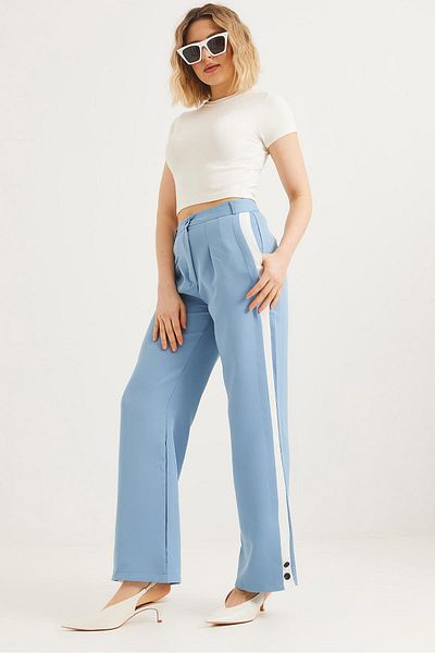 CALİENTE Wide Leg Trousers with Side Stripes Blue