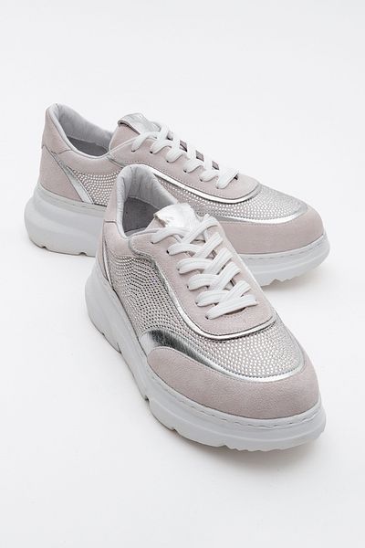 LuviShoes PABLO Pantofi sport de damă cu talpă groasă din piele naturală din piele naturală argintie