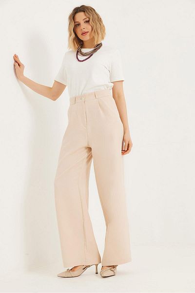 CALİENTE Draped Wide Leg Trousers Cream