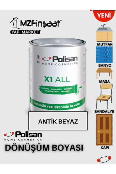 Polisan POLİSAN X1 ALL  Yeni Nesil Dönüşüm Boyası Beyaz - Dolap-fayans-cam-plastik-ahşap-duvar