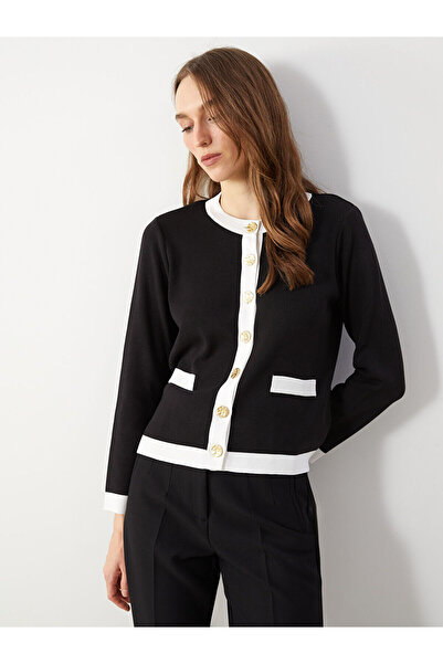 LC Waikiki Nevavm Oval Collar Women's Knitwear Cardigan with a Difference