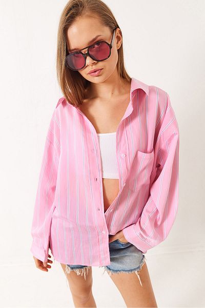 Bianco Lucci Női csíkos zsebes oversize modális ing 2258 60284002
